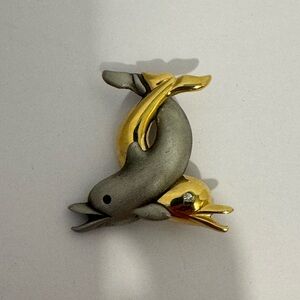 Gold and Pewter Color Dolphin Brooch